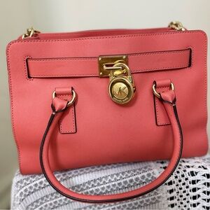 Michael Kors Pink Satchel with Gold Lock Hardware